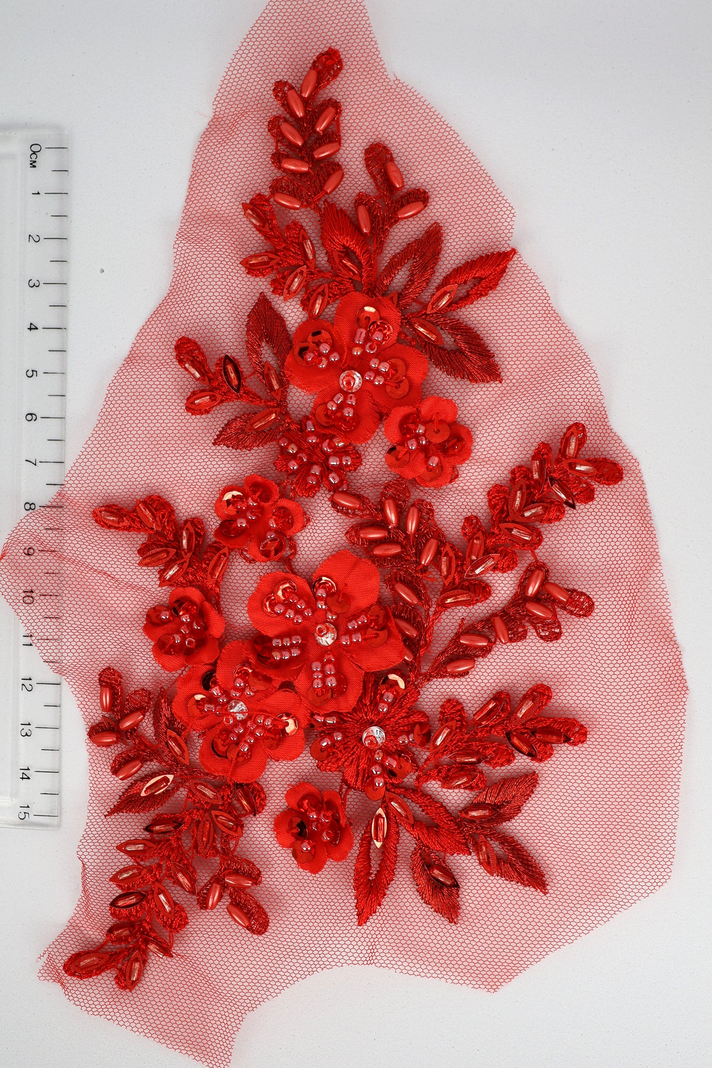 Red - Sylvia Beaded Floral Lace Applique
