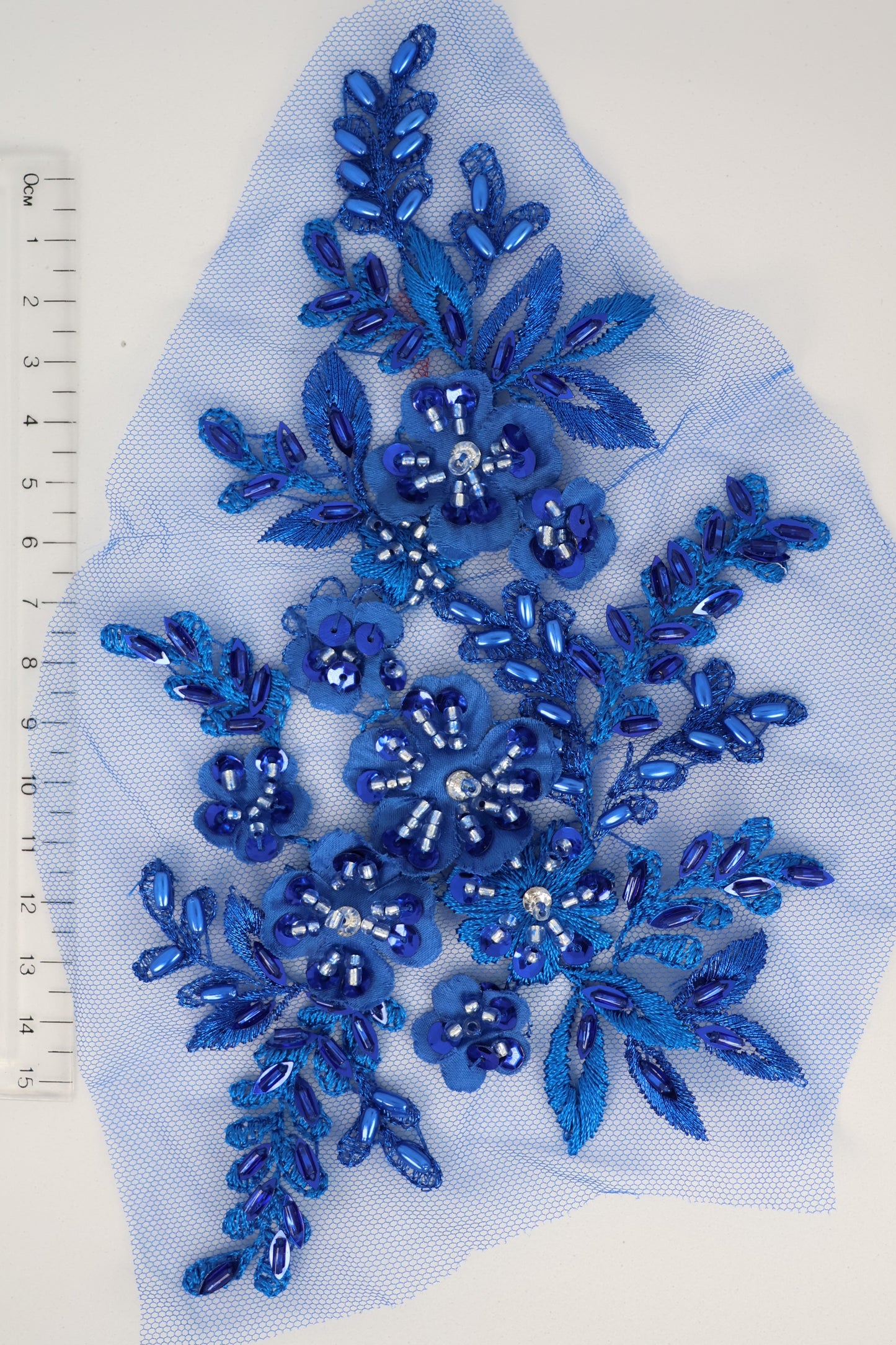 Sapphire Blue - Sylvia Beaded Floral Lace Applique