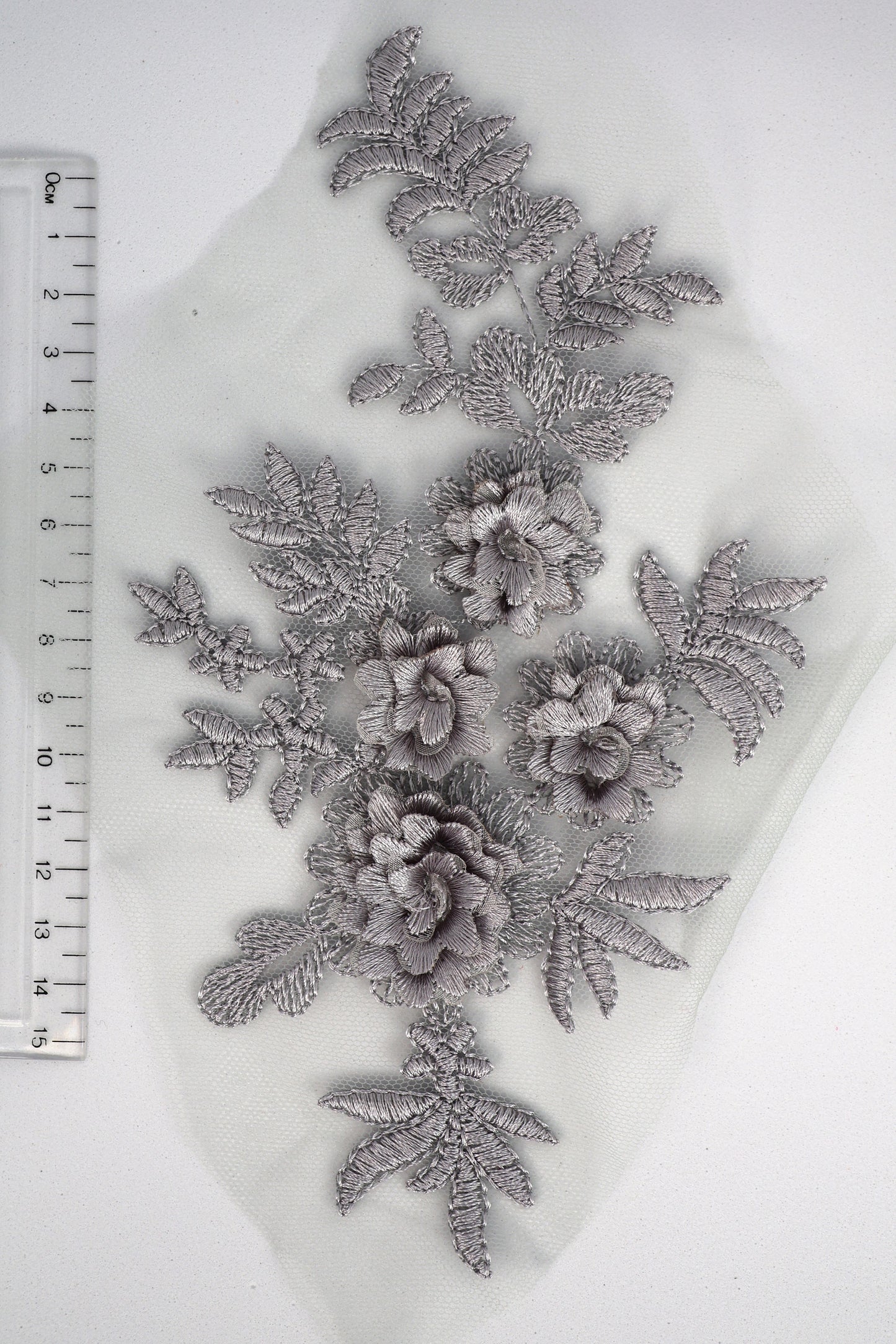 Deep Grey - Grace 3D Flower Lace Applique