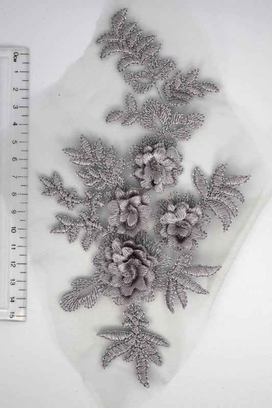 Deep Grey - Grace 3D Flower Lace Applique