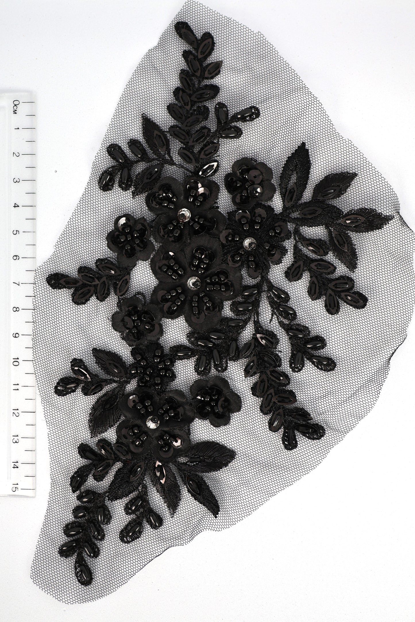 Black - Sylvia Beaded Floral Lace Applique