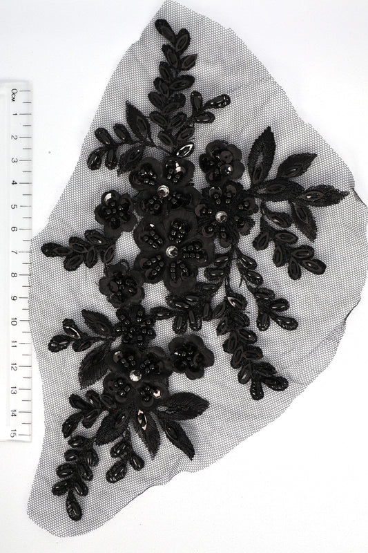 Black - Sylvia Beaded Floral Lace Applique