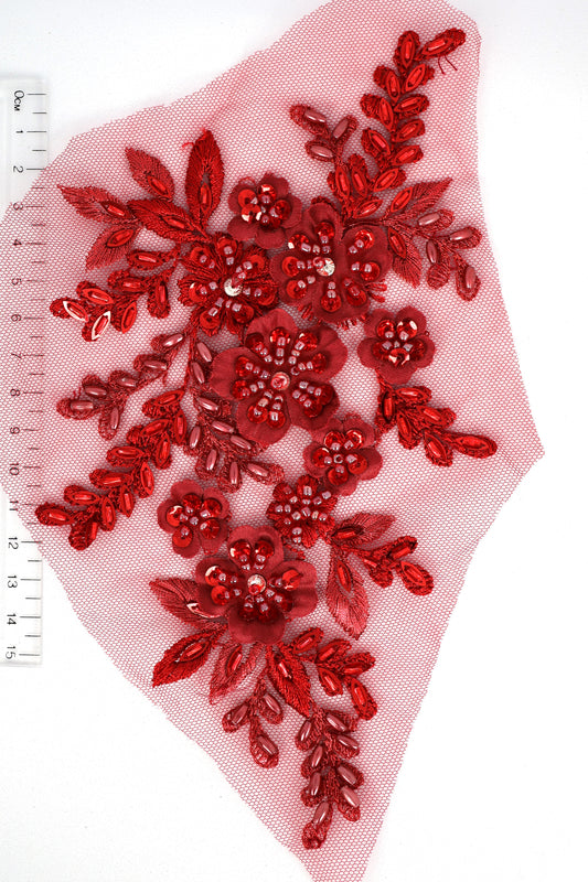 Wine Red - Sylvia Beaded Floral Lace Applique