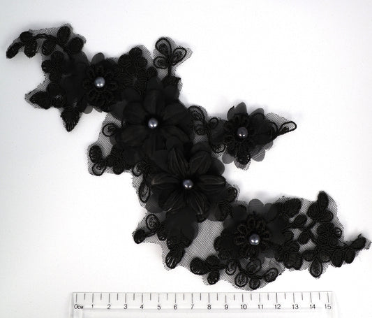Black - June 3D Flower Lace Applique