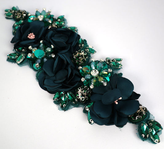 Dark Green - Odessa 3D Beaded Floral Applique