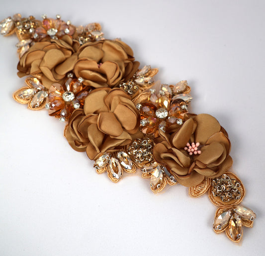 Light Gold - Odessa 3D Beaded Floral Applique
