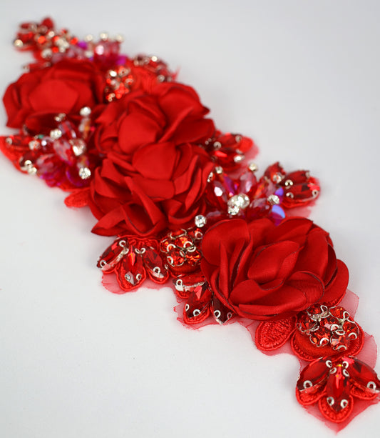 Red - Odessa 3D Beaded Floral Applique