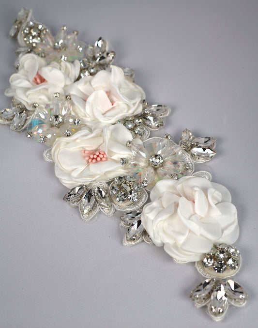 White - Odessa 3D Beaded Floral Applique