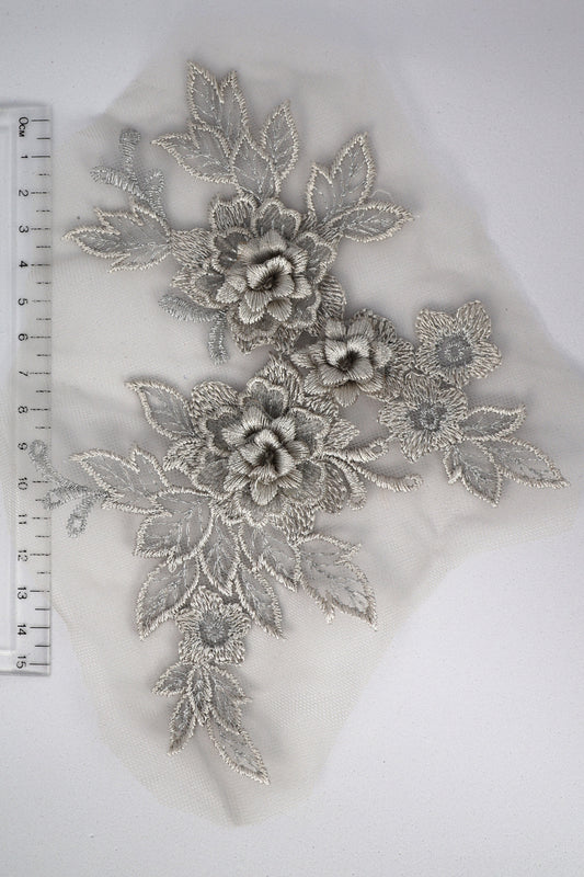 Grey - Daria 3D Flower Lace Applique